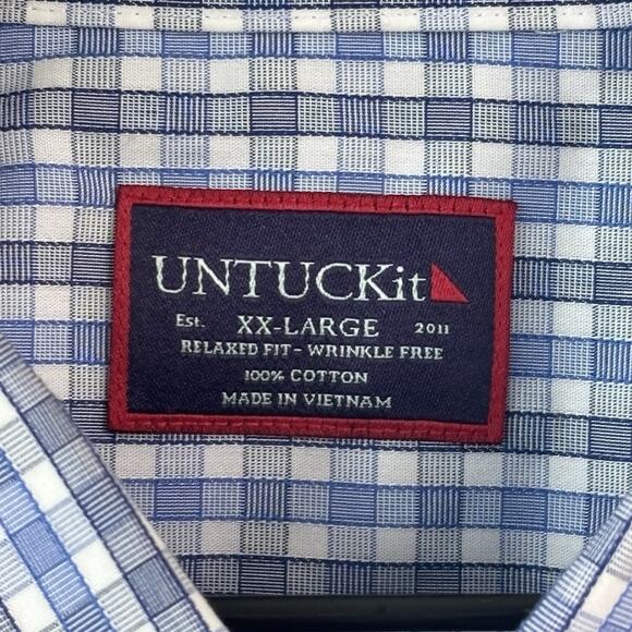 Untuckit Mens Shirt XXL Blue White Plaid Long Sleeve Business Casual Stretch - Picture 6 of 8